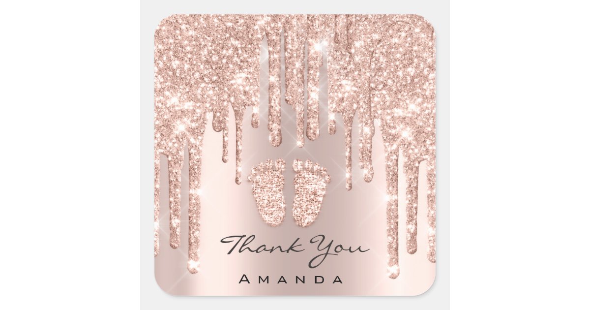 Thank You Name Baby Shower Rose Gold Spark Glam Square Sticker