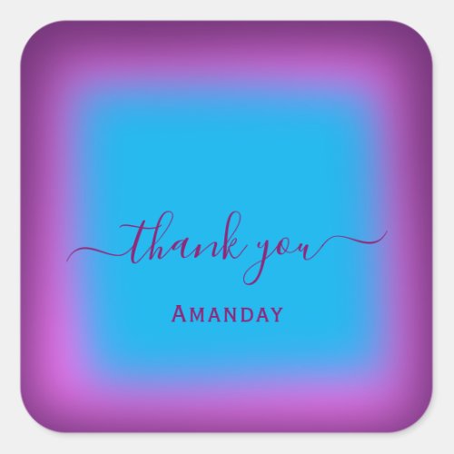 Thank You Name Blue Violet Favor Small Business Square Sticker