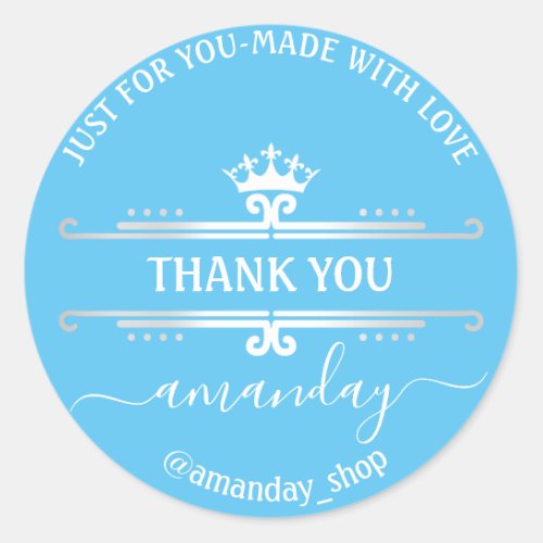 Thank You Name  Boutique Shop Royal Crown Hot Blue Classic Round Sticker