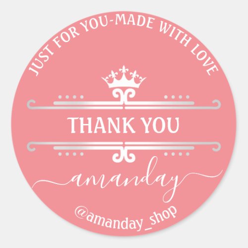 Thank You Name  Boutique Shop Royal Crown Hot Rose Classic Round Sticker