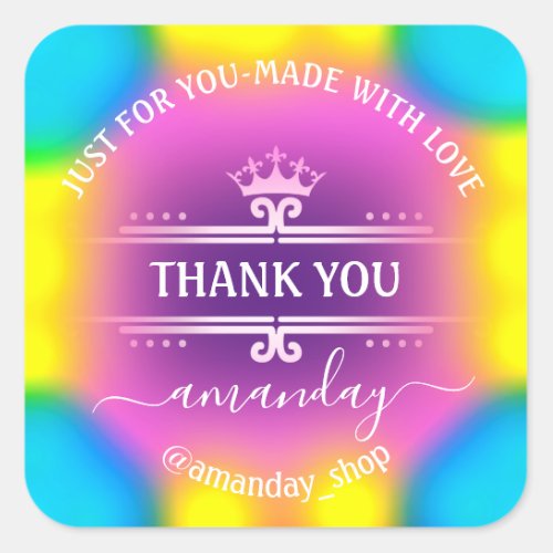 Thank You Name  Boutique Shop Royal Crown Princess Square Sticker