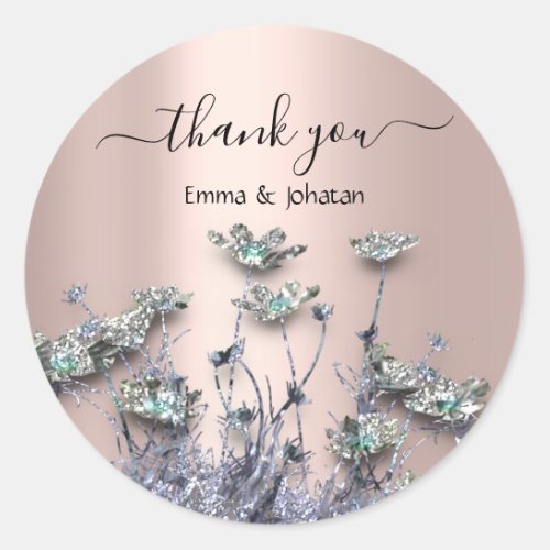Thank You Name Bridal Meadow Wildflowers Rose Classic Round Sticker