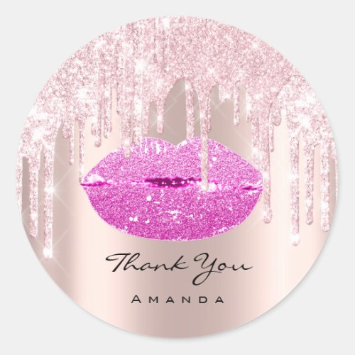 Thank You Name Bridal Pink Rose Blush Kiss Lips Classic Round Sticker