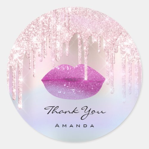 Thank You Name Bridal Pink Rose Glitter Kiss Lips Classic Round Sticker
