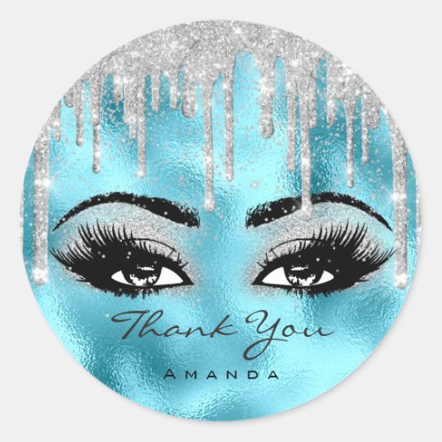 Thank You Name Confetti Gray Glitter Eyelash Ocean Classic Round Sticker