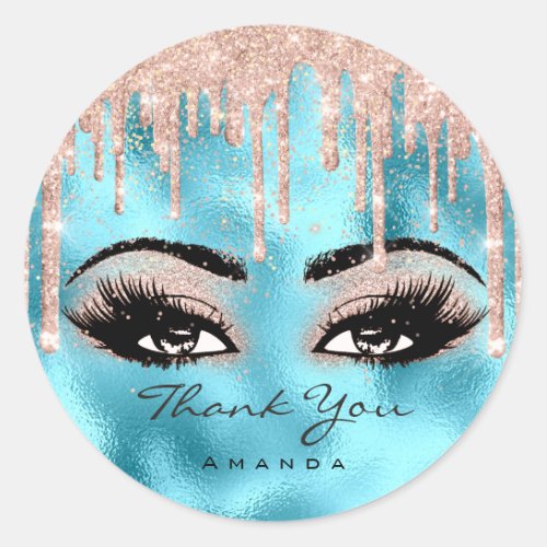 Thank You Name Confetti Rose Glitter Eyelash Blue Classic Round Sticker