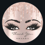 Thank You Name Confetti Rose Glitter Eyelash Classic Round Sticker<br><div class="desc">florenceK design</div>