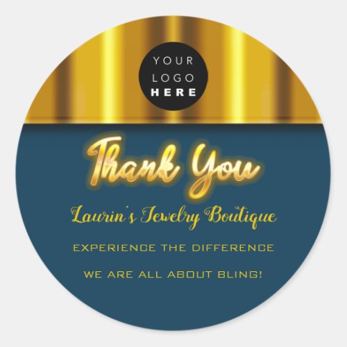 Thank You Name Custom Custom Logo Gold Blue Teal Classic Round Sticker