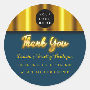 Thank You Name Custom Custom Logo Gold Blue Teal Classic Round Sticker