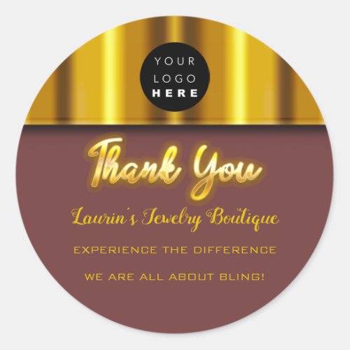 Thank You Name Custom Custom Logo Gold Brown Classic Round Sticker