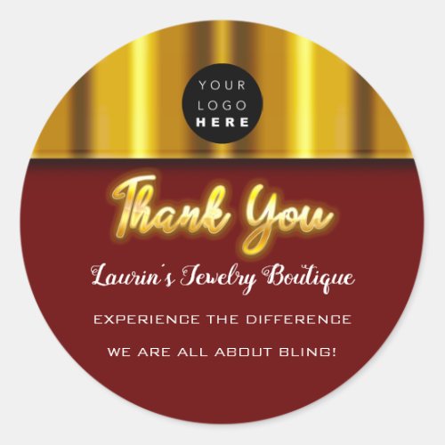 Thank You Name Custom Custom Logo Gold Burgundy  Classic Round Sticker