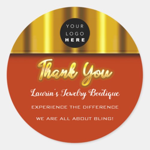 Thank You Name Custom Custom Logo Gold Coral Classic Round Sticker