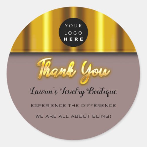 Thank You Name Custom Custom Logo Gold Eggplant Classic Round Sticker