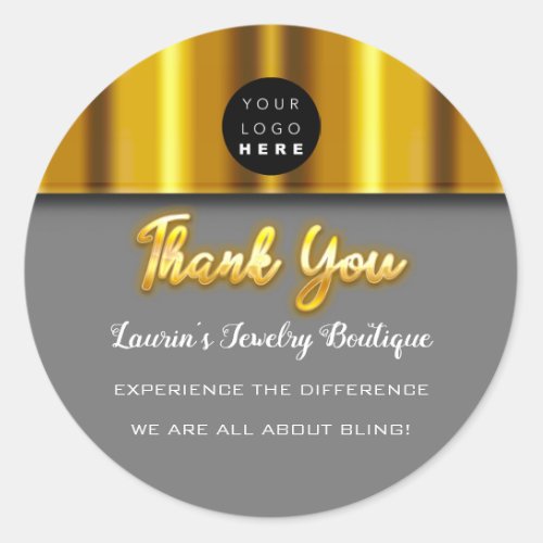 Thank You Name Custom Custom Logo Gold Gray Grey Classic Round Sticker