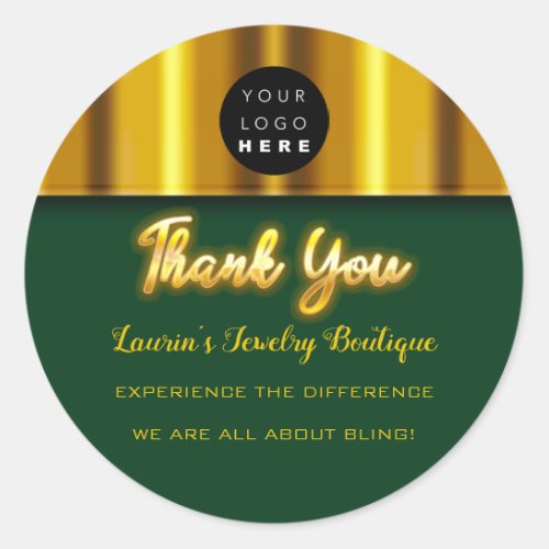 Thank You Name Custom Custom Logo Gold Green  Classic Round Sticker