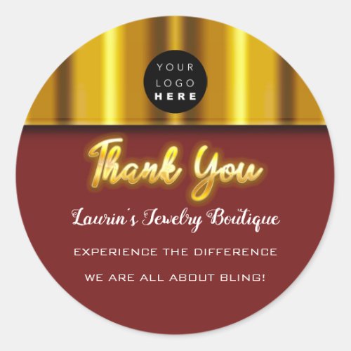 Thank You Name Custom Custom Logo Gold Maroon Classic Round Sticker