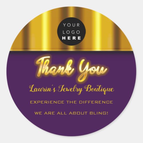 Thank You Name Custom Custom Logo Gold Purple Plum Classic Round Sticker