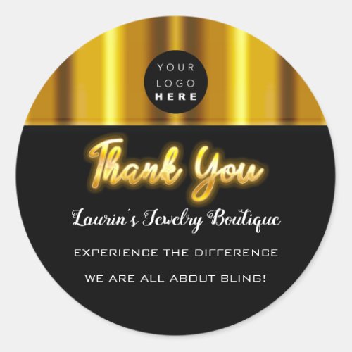 Thank You Name Custom Logo Gold Black Elegance Classic Round Sticker