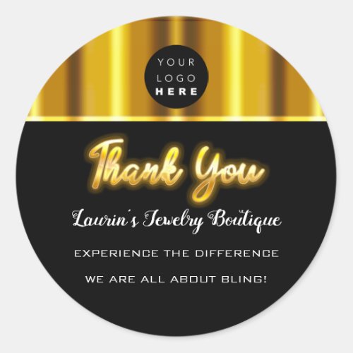 Thank You Name Custom Logo Gold Black White Classic Round Sticker