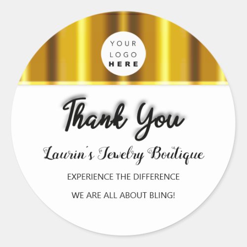 Thank You Name Custom Logo Gold White Classic Roun Classic Round Sticker