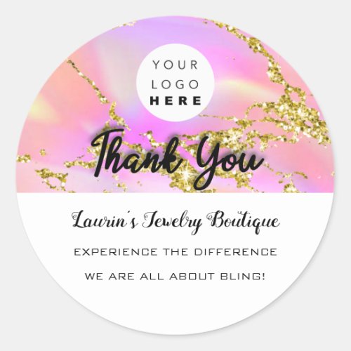 Thank You Name Custom Logo Holograph Glitter Classic Round Sticker