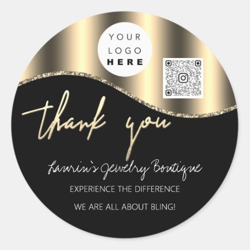 Thank You Name Custom Logo Qr Code Gold Classic Round Sticker