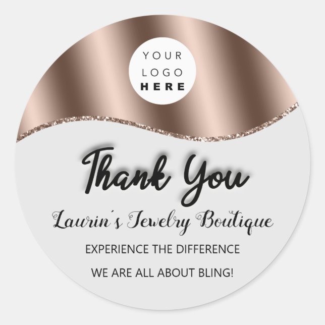 Thank You Name Custom Logo Rose Gray Classic Round Sticker (Front)