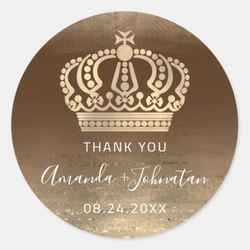 Thank You Name Date Golden Crown Royal Princess Classic Round Sticker