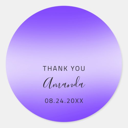 Thank You Name Date Sweet 16th Wedding Blue Purple Classic Round Sticker