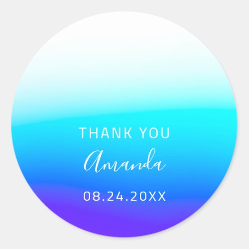 Thank You Name Date Sweet 16th Wedding Bridal Blue Classic Round Sticker