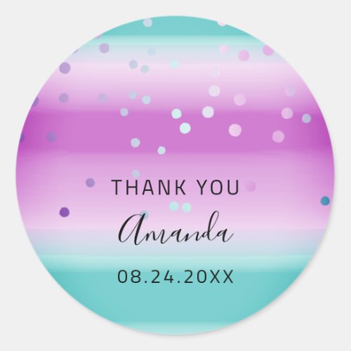Thank You Name Date Sweet 16th Wedding Bridal Teal Classic Round Sticker