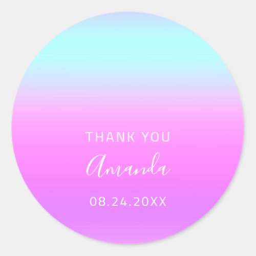 Thank You Name Date Sweet 16th Wedding Pink Blue  Classic Round Sticker