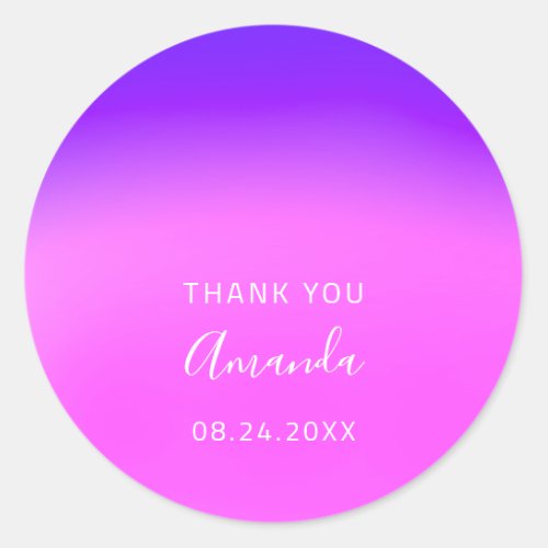 Thank You Name Date Sweet 16th Wedding Pink Purple Classic Round Sticker