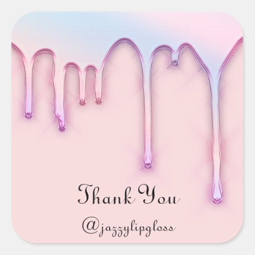 Thank You Name Drip Blue Pastel Elegant Rose Square Sticker