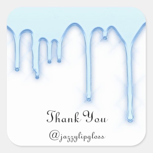 Thank You Name Drip Blue Pastel White Square Sticker