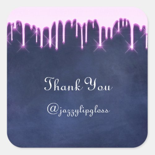 Thank You Name Drip Favor Blue Navy Pink Square Sticker