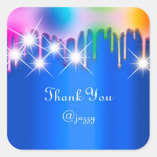 Thank You Name Drip Favor Holograph Pink Blue Square Sticker