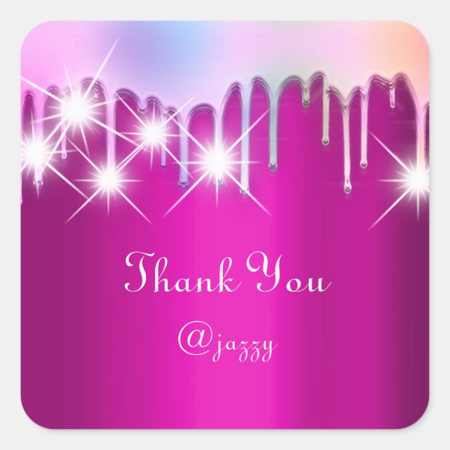 Thank You Name Drip Favor Holograph Pink Spark Square Sticker (Front)