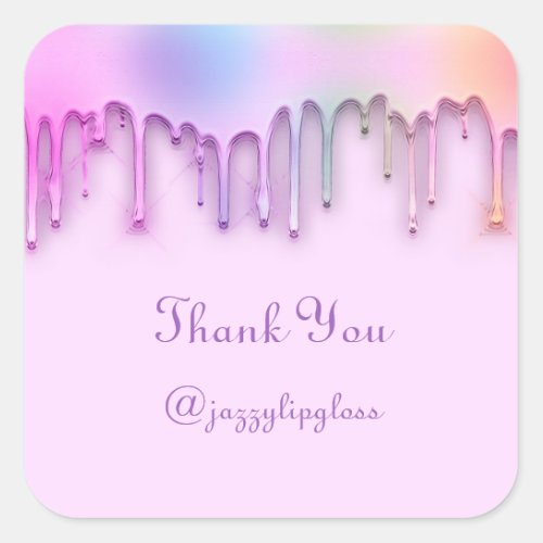 Thank You Name Drip Favor Holograph Pinky Square Sticker