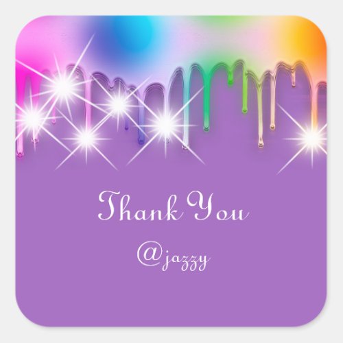 Thank You Name Drip Favor Holograph Rainbow Purple Square Sticker