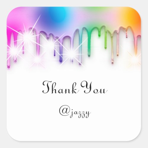 Thank You Name Drip Favor Holograph Rainbow Square Sticker