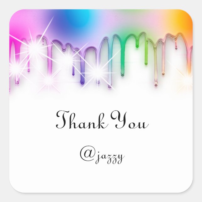 Thank You Name Drip Favor Holograph Rainbow Square Sticker (Front)