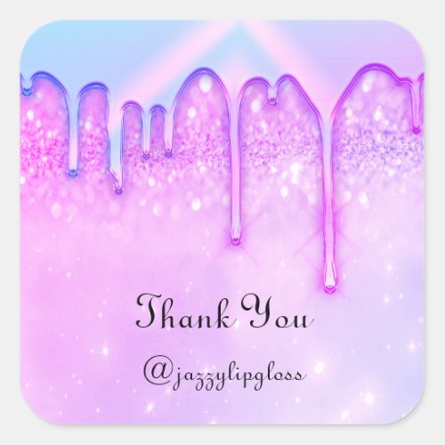 Thank You Name Drip Favor Pink Blue Glitter Square Sticker