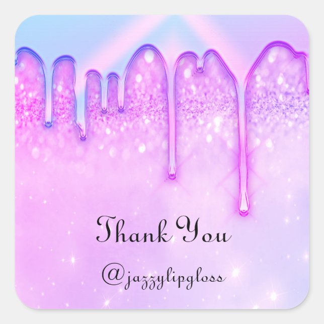 Thank You Name Drip Favor Pink Blue Glitter Square Sticker (Front)