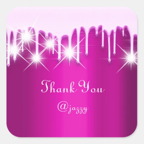 Thank You Name Drip Favor Pink Fuchsia Berry Square Sticker