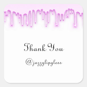Thank You Name Drip Favor White  Pink Square Sticker