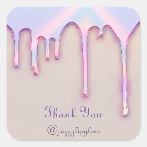 Thank You Name Drip Holographic Pink Unicorn Square Sticker