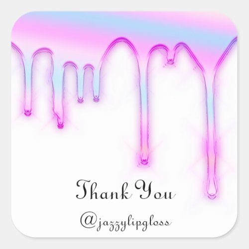 Thank You Name Drip Holographic Pink Unicorn Square Sticker