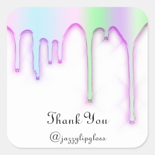 Thank You Name Drip Holographic Purple favor Square Sticker