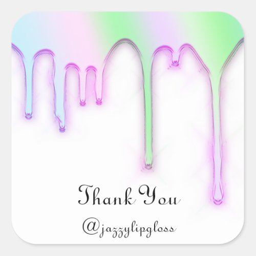 Thank You Name Drip Holographic Purple Green Square Sticker